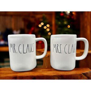 Rae Dunn Set of Christmas Mugs Mr. Claus, Mrs. Claus Artisan Collection